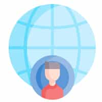 Contracting for Online Therapy - icon of a globe and a person that communicates how geographical barriers are bridged by technology through online means Contracting for Online Therapy - icon of a globe and a person that communicates how geographical barriers are bridged by technology through online means