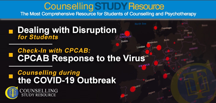 CT Podcast COVID Special ep 01 CT Podcast COVID Special ep 01 featured image - Topics Discussed: Dealing with disruption for students; CPCAB response to the virus; Different ways of counselling during the COVID-19 outbreak