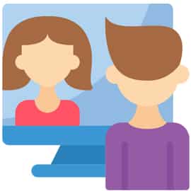 Managing Risk in Online Therapy - online video communication Managing Risk in Online Therapy - icon showing two persons having an online video communication