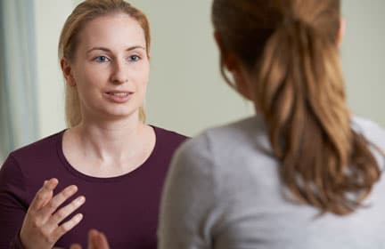 therapeutic relationship in counselling between counsellor and client An image of a client talking to her counsellor shows their therapeutic relationship. The therapeutic relationship in counselling is how counsellors and clients connect with one another and build their relationship together.
